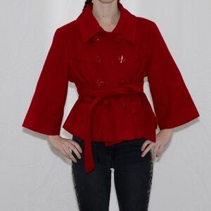 Y2k wool peacoat with tie red size XL max rave